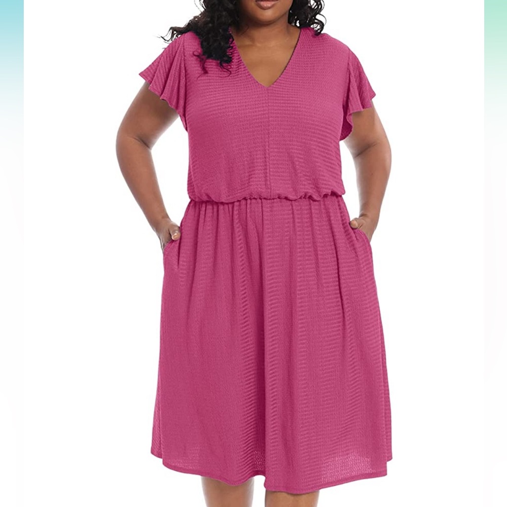London Times V Neck Flutter Sleeve Dress Pink Size 1X